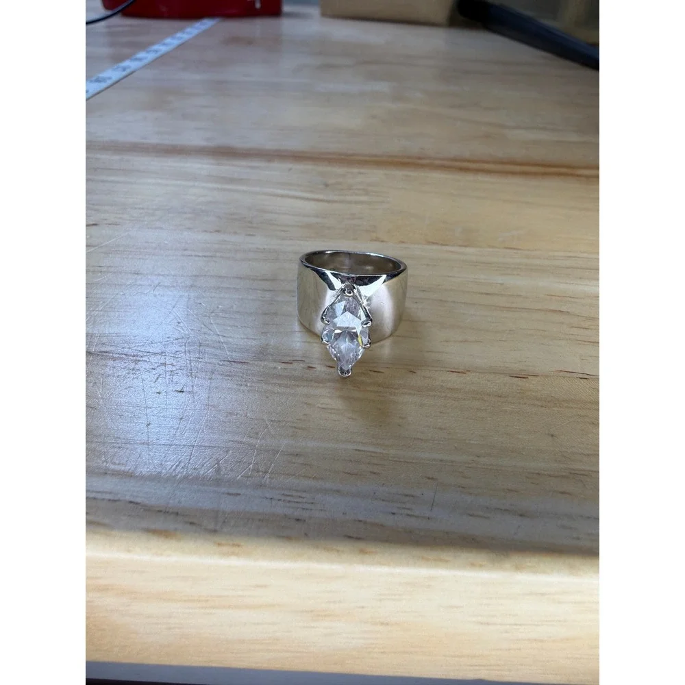 Modern Minimalist Marquise CZ Wide Band Statement Ring 18KT GE Size 7.5